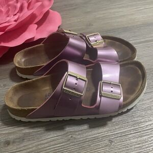 BIRKENSTOCK  Arizona Icy Metallic Purple Birko-Flor Women Sz 40/9-9.5 US Narrow